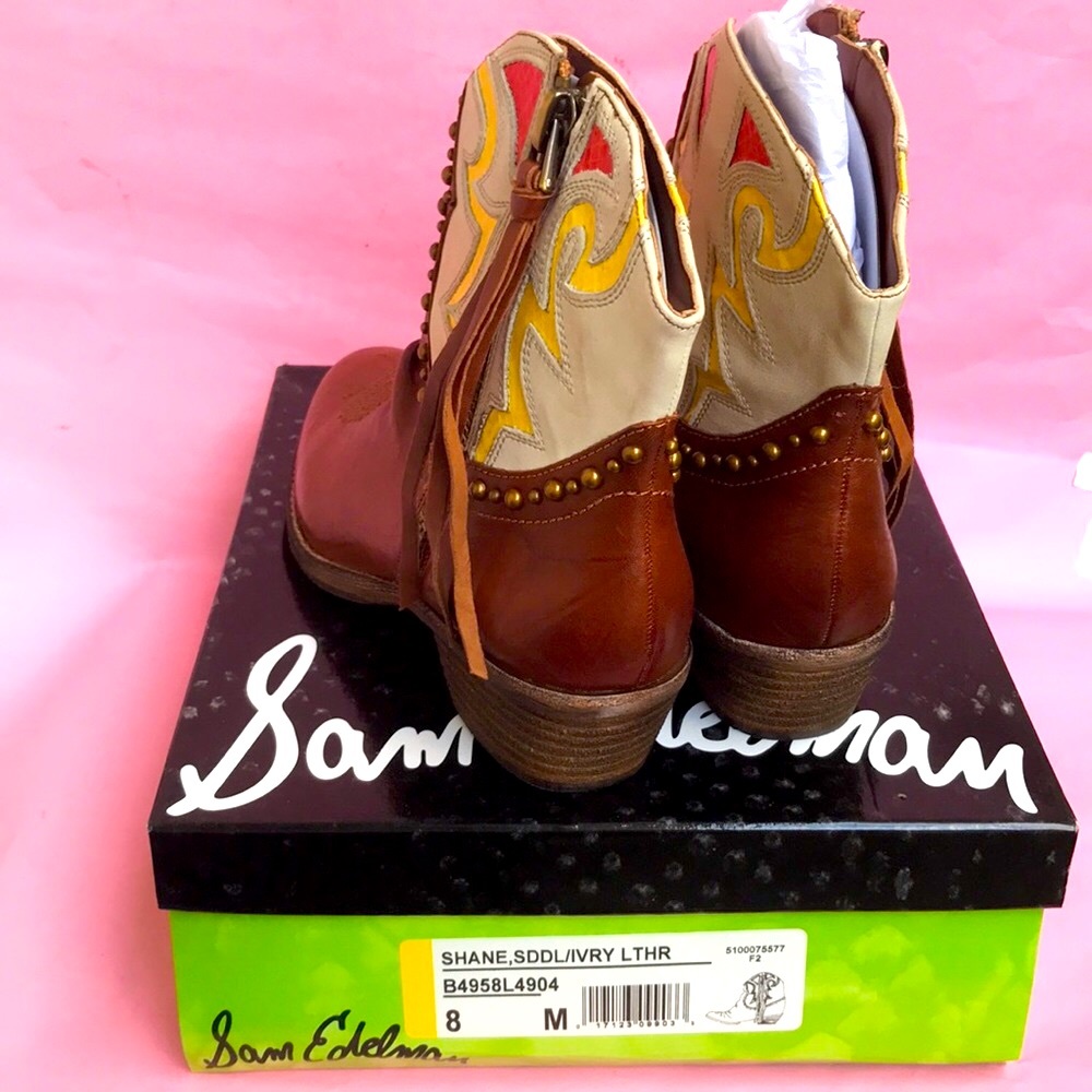 New brown/light gray Sam Edelman leather booties - Picture 4 of 6